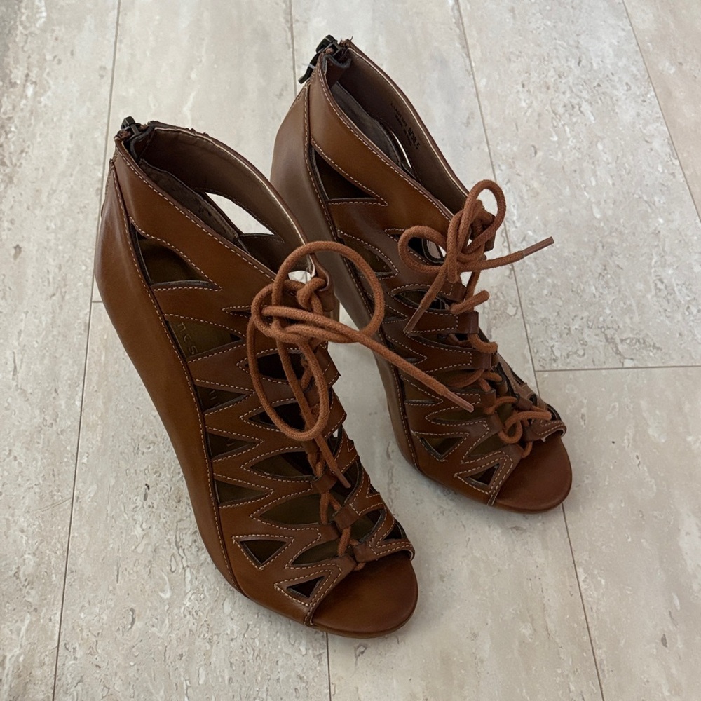 Chinese Laundry Lady Day  Lace-Up Cut Out Stiletto Sandals Brown 8